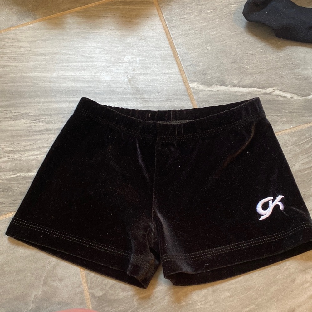 gk sports wear black velvet kids gymnastics shorts